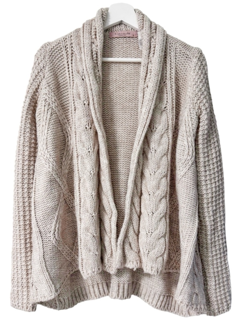 Chunky Wool Cable Knit Shawl Cardigan Open Sweater - Cream SMALL